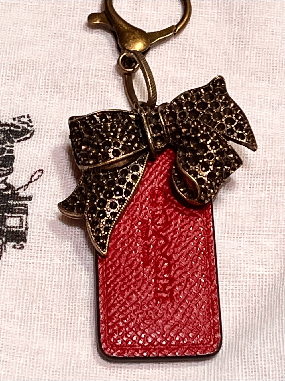 Coach Red Leather Hangtag on Handmade Keychain with bow
